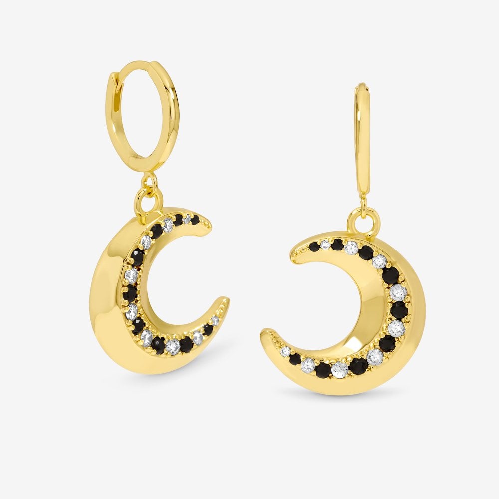 Inicio 14ct Gold Plated Celestial Moon Charm Hoop Earrings - Gift Pouch