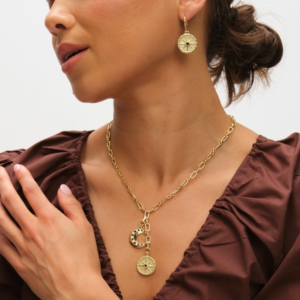 Inicio 14ct Gold Plated Celestial Multi Charm Drop Pendant - Gift Pouch