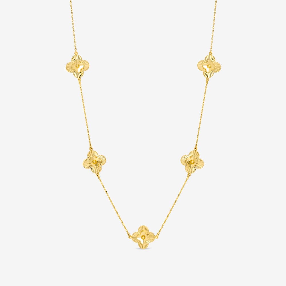 Inicio 14ct Gold Plated Diamond Cut Clover Station Necklace - Gift Pouch