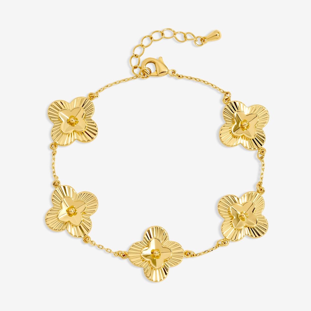 Inicio 14ct Gold Plated Dimaond Cut Clover Station Bracelet - Gift Pouch