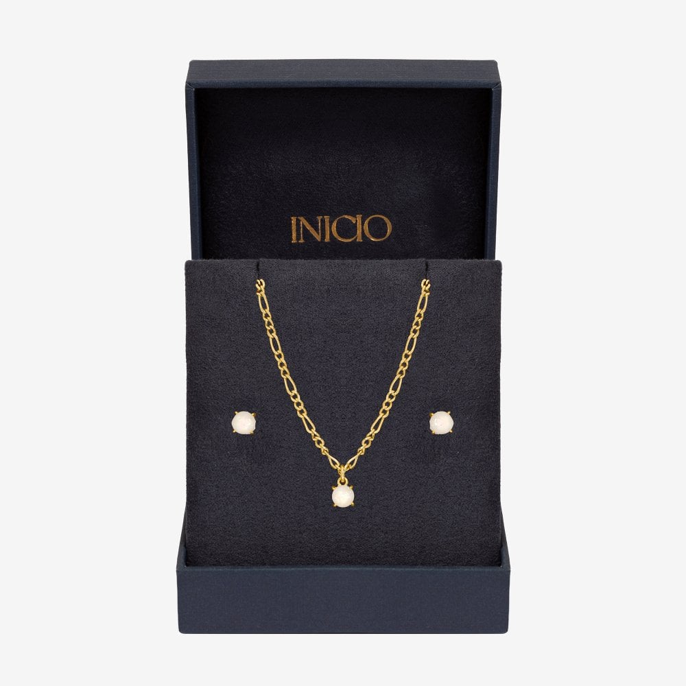 Inicio 14ct Gold Plated Opal Stone Pendant Set - Gift Box