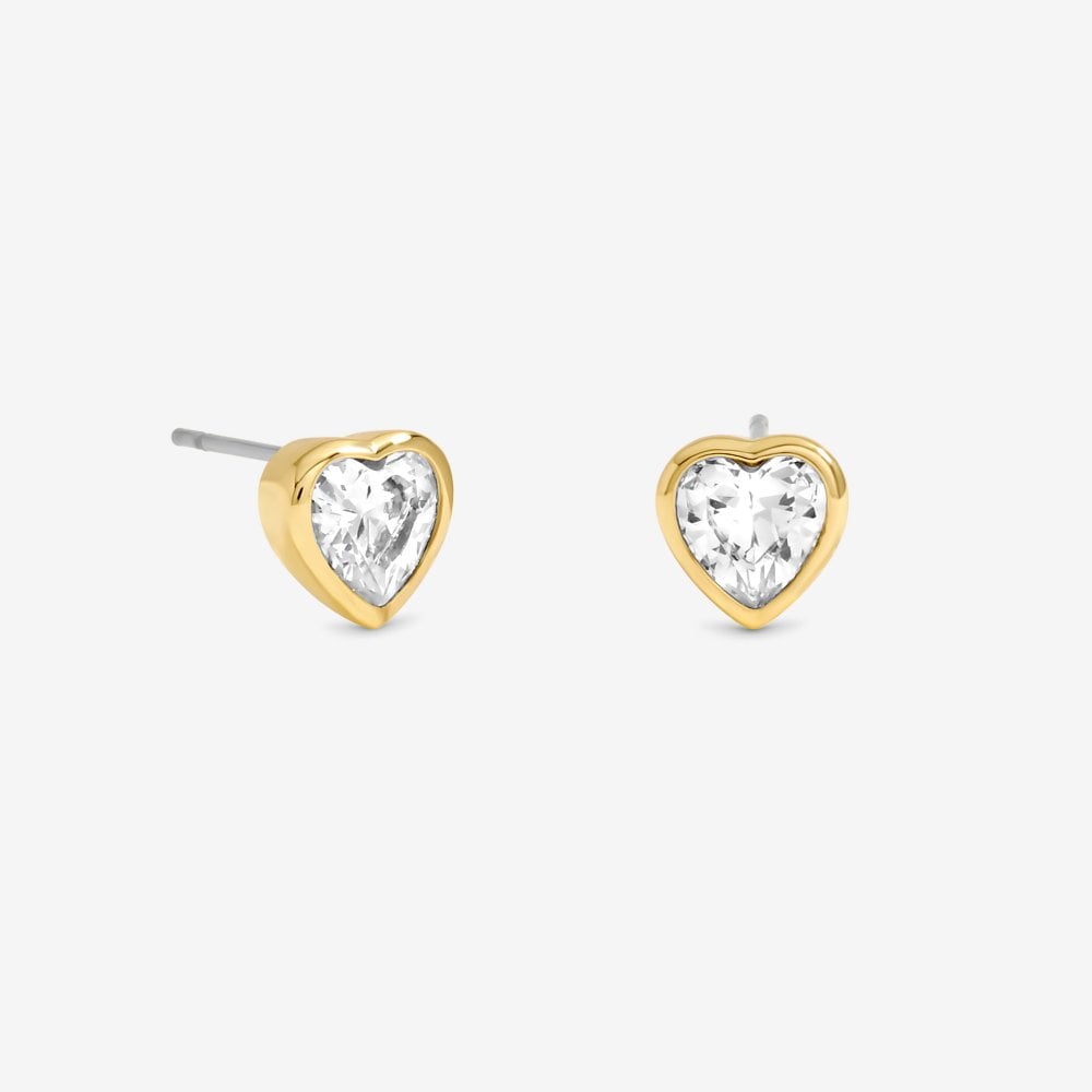 Inicio 14K Gold Plated and Crystal Bezel Heart Stud Earrings - Gift Pouch