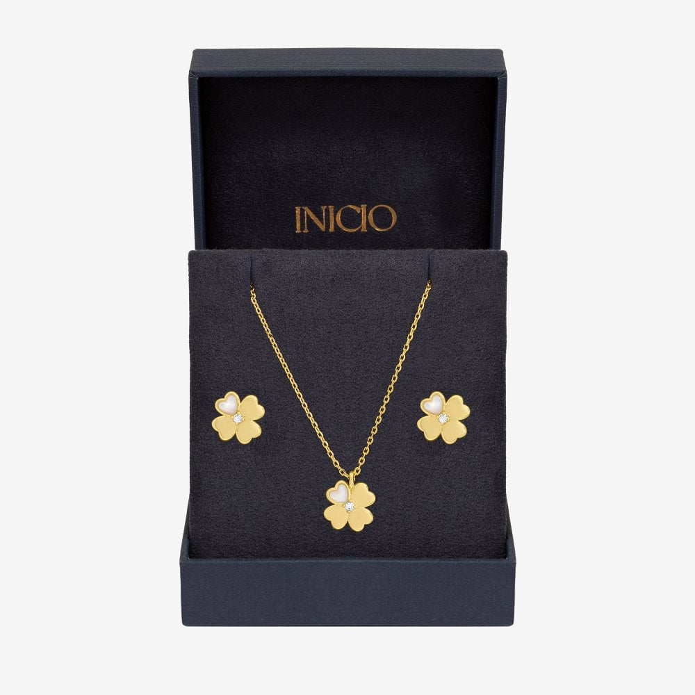 Inicio 14K Gold Plated and Cubic Zirconia Clover Set - Gift Box