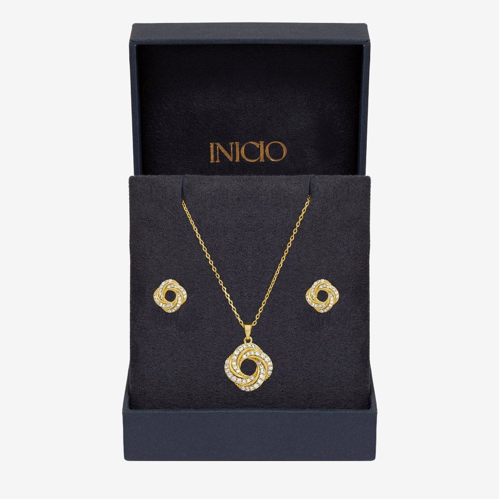 Inicio 14K Gold Plated and Cubic Zirconia Open Knot Set - Gift Box