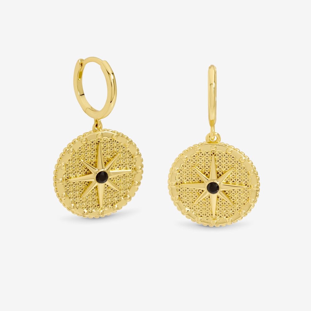 Inicio 14K Gold Plated and Jet Star Charm Earrings - Gift Pouch