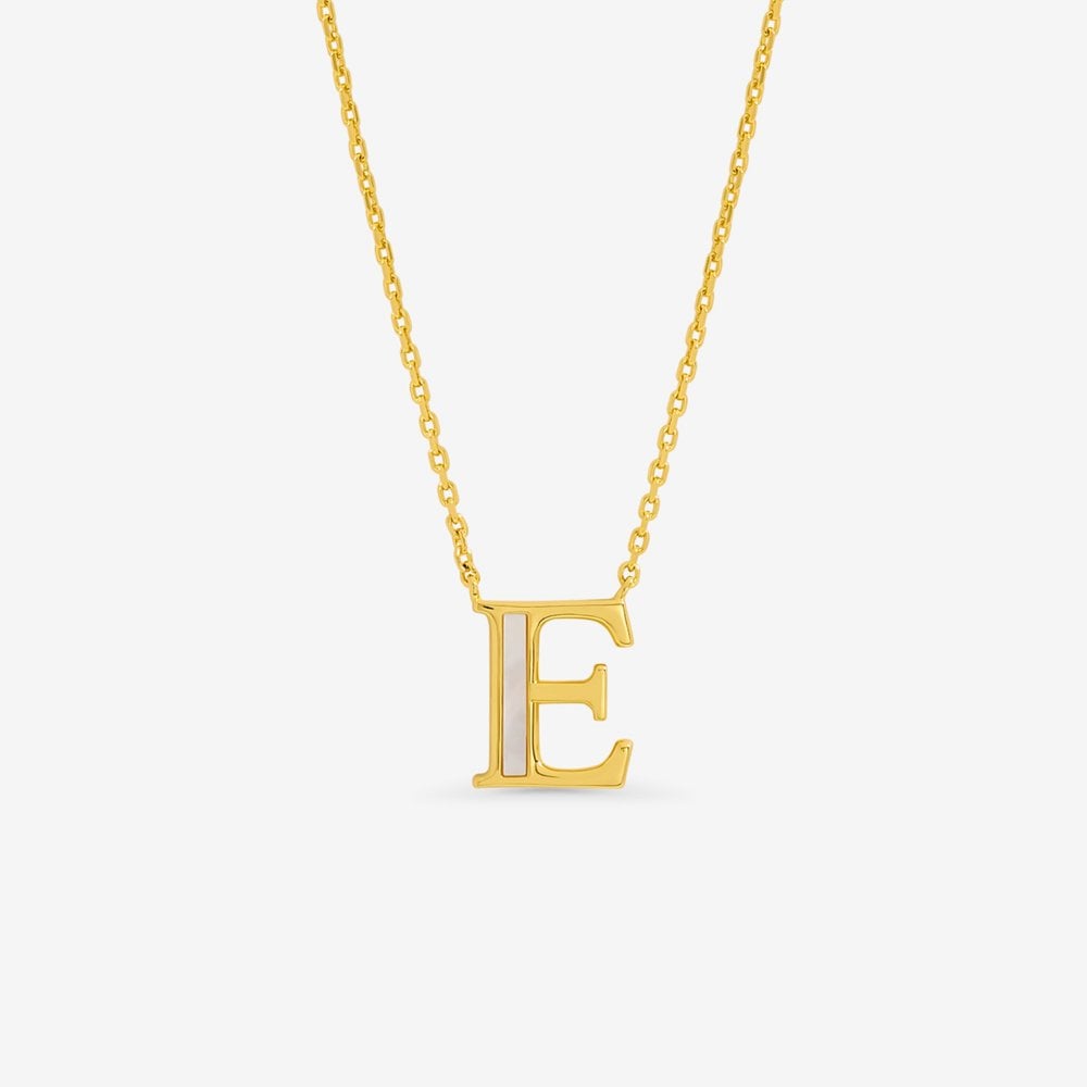 Inicio 14K Gold Plated and Mother of Pearl Initial Pendant - E - Gift Pouch
