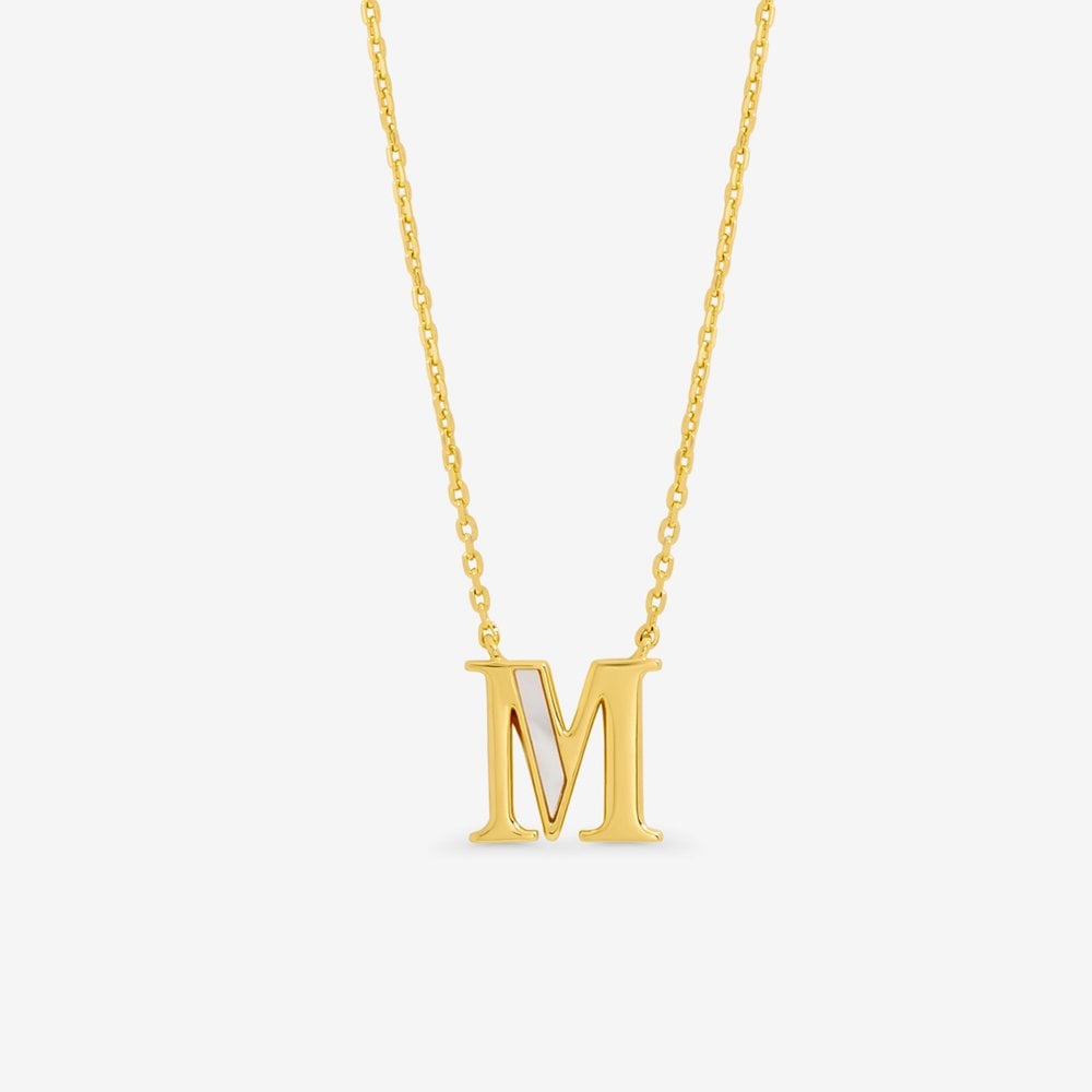 Inicio 14K Gold Plated and Mother of Pearl Initial Pendant - M - Gift Pouch
