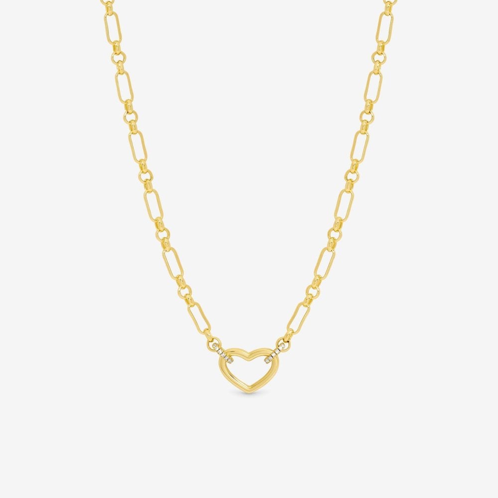 Inicio 14K Gold Plated and Pave Heart Chain Necklace - Gift Pouch
