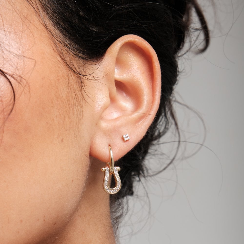 Inicio Gold Plated Cubic Zirconia Snaffle Earrings - Gift Pouch