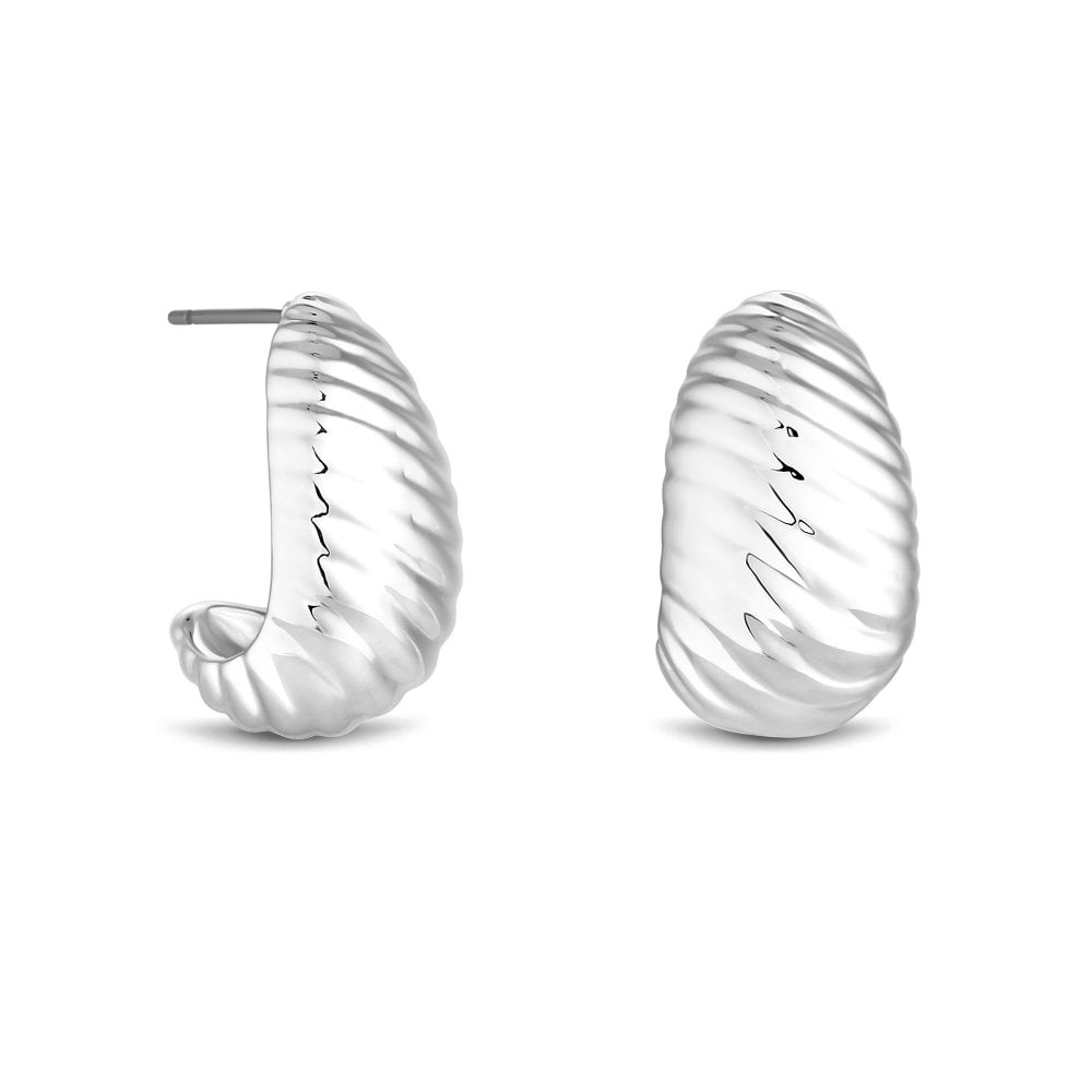 Inicio Recycled Sterling Silver Plated Textured Hoop Earrings - Gift Pouch