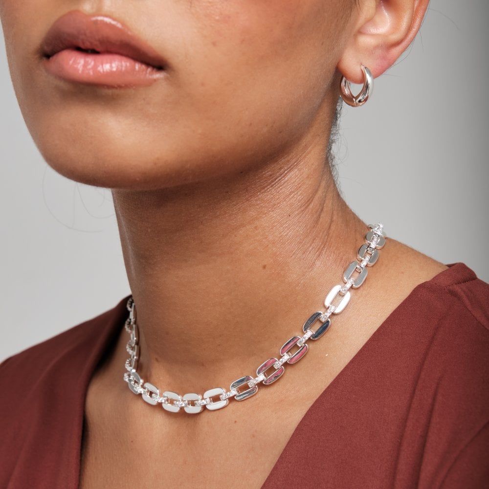 Inicio Silver Plated Cubic Zirconia Chain Necklace - Gift Pouch