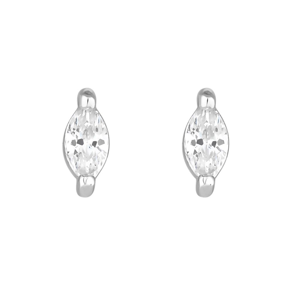 Inicio Silver Plated Recycled Cubic Zirconia Mini Navette Stud Earrings - Gift Pouch
