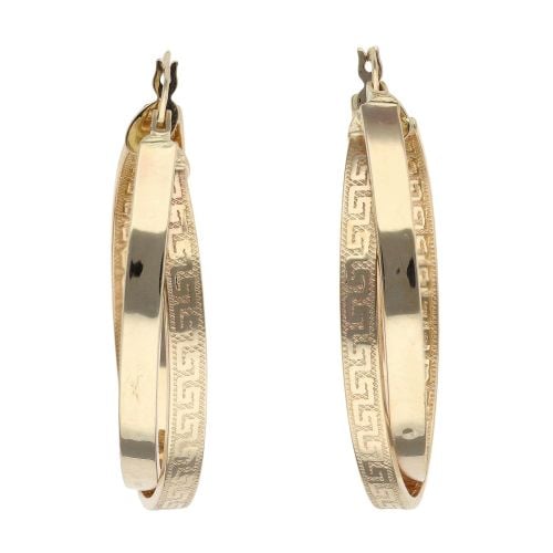 14ct Yellow Gold Greek Key Double Hoop Earrings