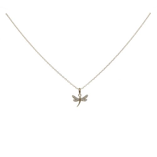 14ct Yellow Gold Child's Cubic Zirconia Dragonfly Pendant & Chain