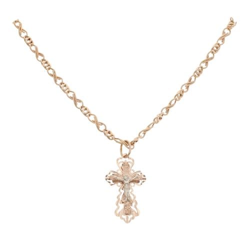 14ct Yellow and White Gold Crucifix Pendant and Chain 22"
