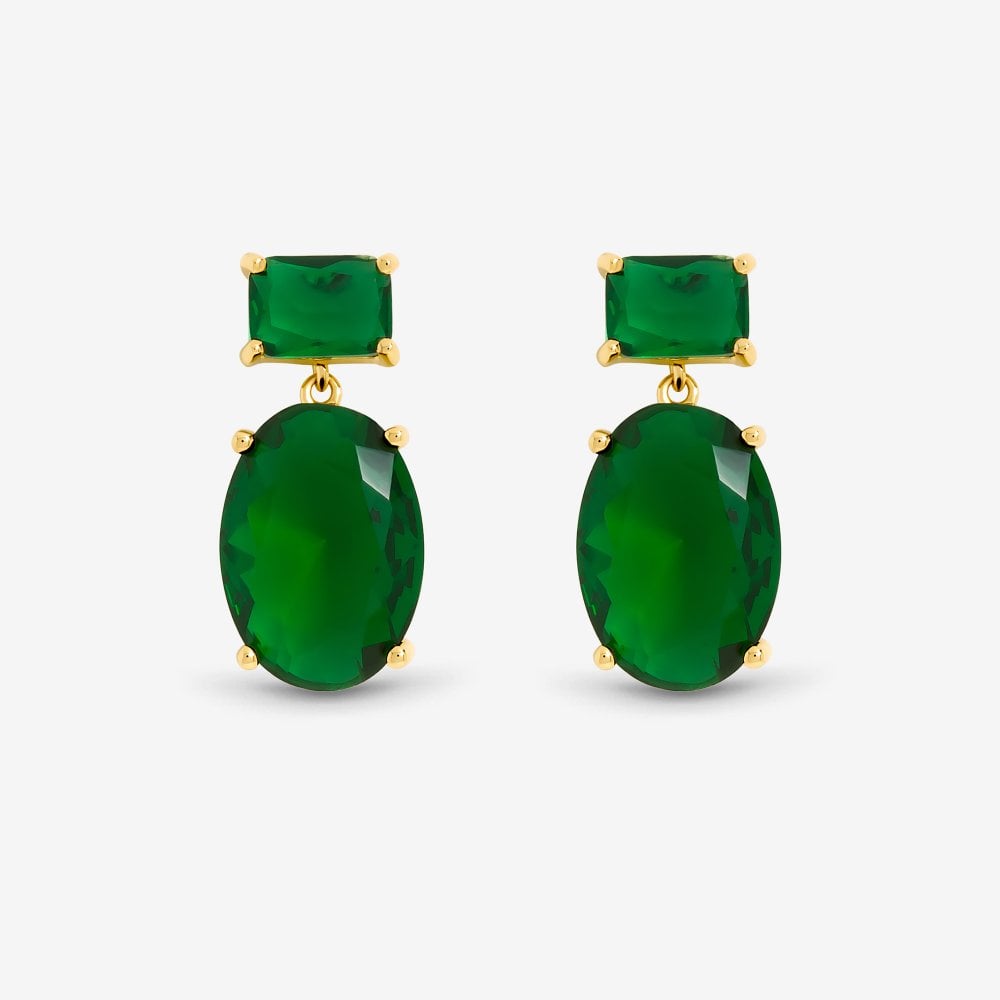 Jon Richard 14ct Gold Plated Crystal and Emerald Drop Earrings
