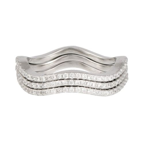 Sterling Silver Wavy Micro Set Cubic Zirconia Stacking Rings
