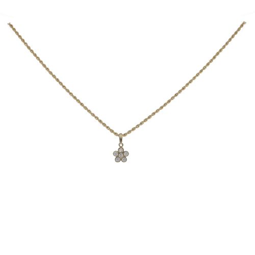 14ct Yellow Gold Child's Cubic Zirconia Flower Pendant & Chain