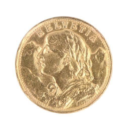 1935 Helvetia 20 Swiss Francs Coin