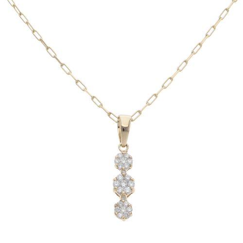 14ct Yellow Gold 0.50ct Diamond Triple Cluster Pendant and Chain 16"