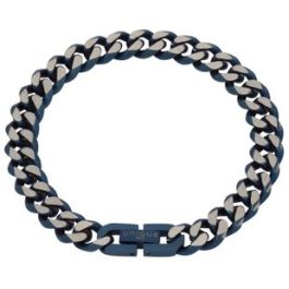 Unique and Co Mens Blue Steel Matt and Polished Curb Bracelet