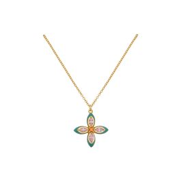 Amelia Scott Lucky Clover Gold Necklace with Green Enamel and Blush Pink