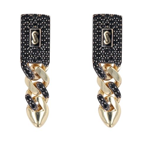 14ct Yellow Gold Monaco Classic Black Cubic Zirconia Pave Drop Earrings