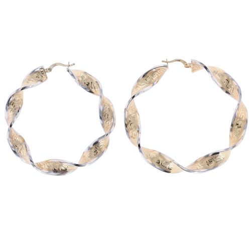 14ct Yellow and White Gold Greek Twist Hoop Earrings