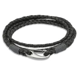 Unique & Co. Men's Double Wrap Antique Black Leather Bracelet with Shrimp Clasp