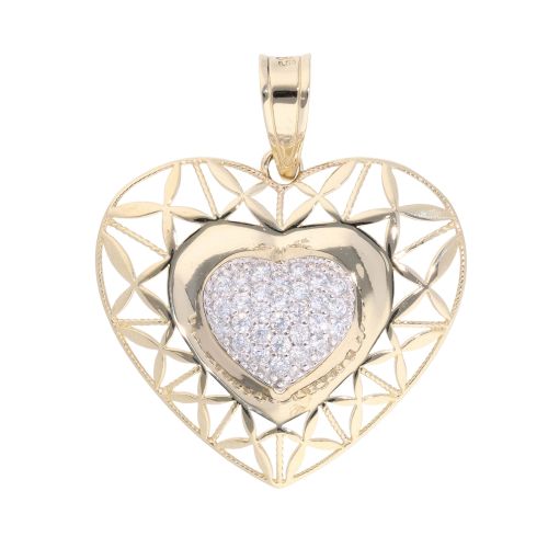 14ct Yellow and White Gold Cubic Zirconia Heart Pendant