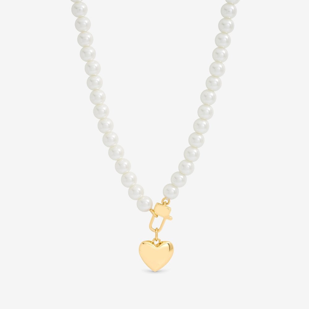 Mood Cream Pearl & Gold Polished Padlock Short Necklace