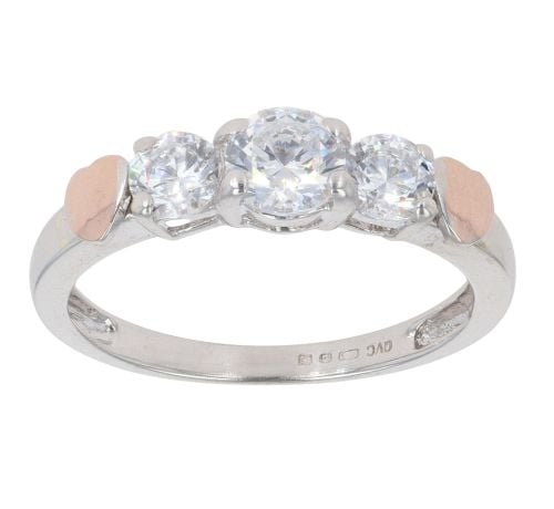 14ct White and Rose Gold Cubic Zirconia Three Stone Ring
