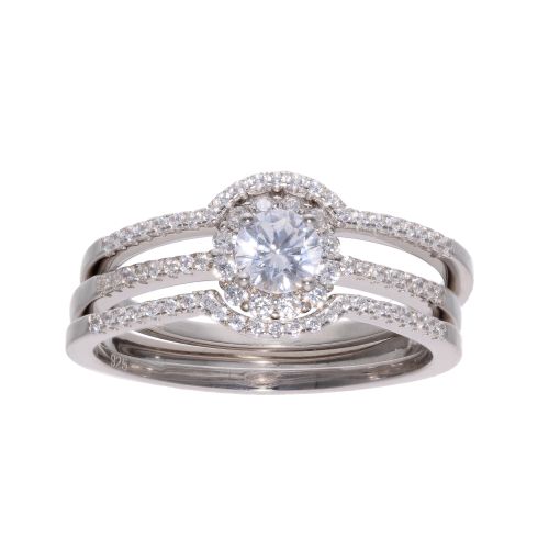 Sterling Silver Cubic Zirconia Trio Ring Set by Icesia