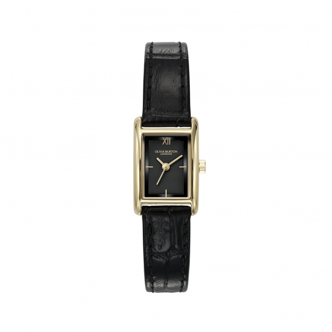 Olivia Burton 16mm Mini Grove Gold & Black Croc Leather Strap Watch