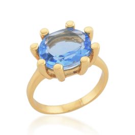 Shyla Oval Claw Gold Cocktail Ring - Blue