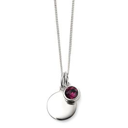 February Birthstone and Disc Necklace - Sterling Silver and Amethyst Crystal