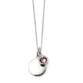 June Birthstone and Disc Necklace - Sterling Silver and Light Amethyst Crystal