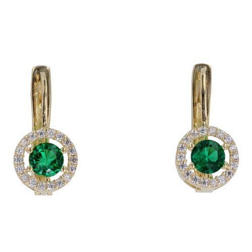 14ct Yellow Gold Cubic Zirconia And Green Stone Set Cluster Earrings