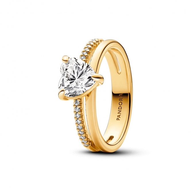 Pandora 14k Gold-Plated Double Band Heart Ring