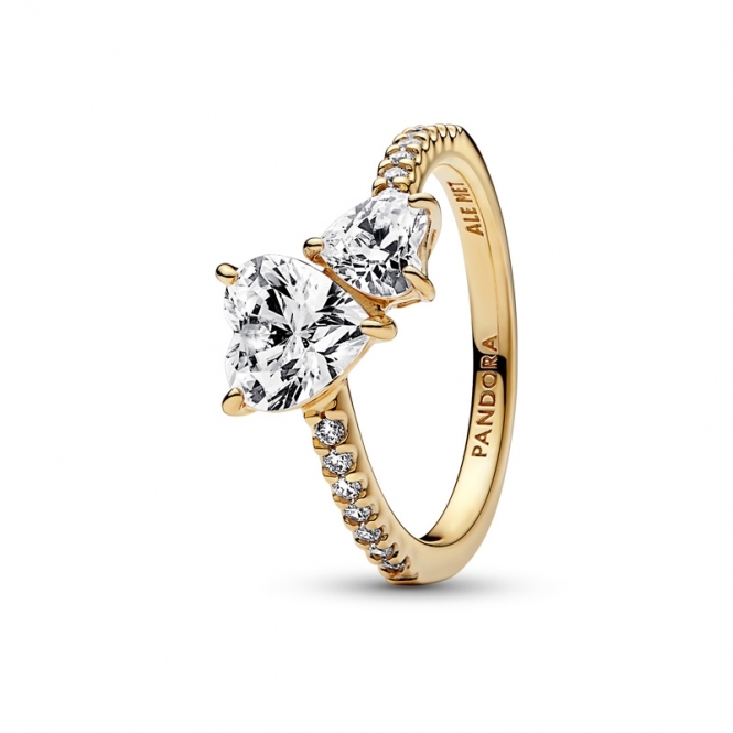 Pandora 14k Gold-plated Double Heart Sparkling Ring