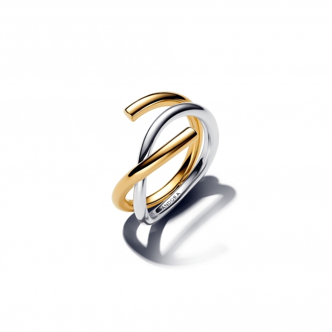 Pandora 14k Gold-Plated Organically Shaped Two-tone Double Ring