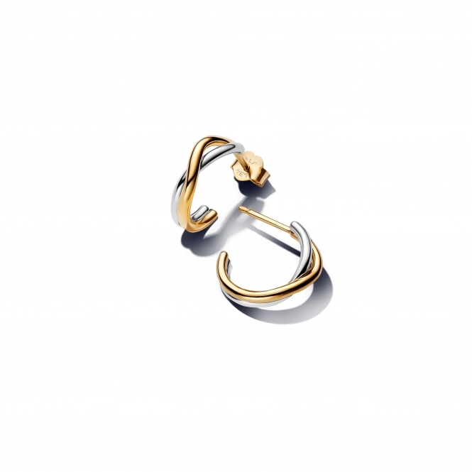 Pandora 14k Gold-Plated Organically Shaped Two-tone Open Hoop Earrings