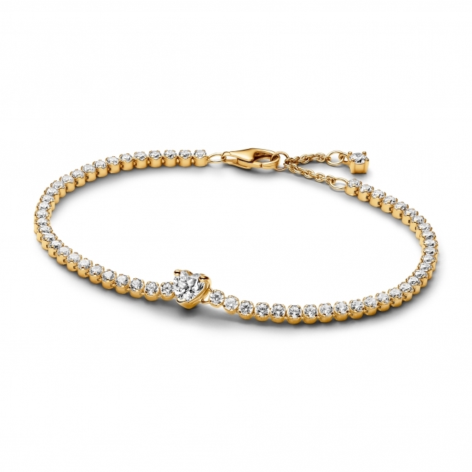 Pandora 14k Gold-Plated Sparkling Heart Tennis Bracelet
