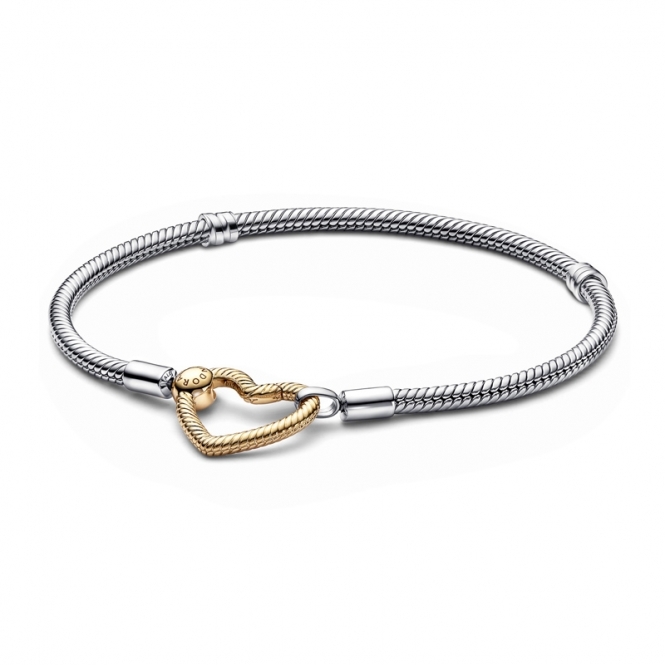 Pandora Gold Plated Moments Heart Closure Snake Chain Bracelet