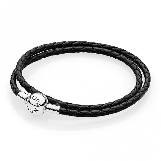 Pandora Moments Double Woven Leather Bracelet - Black 590745CBK