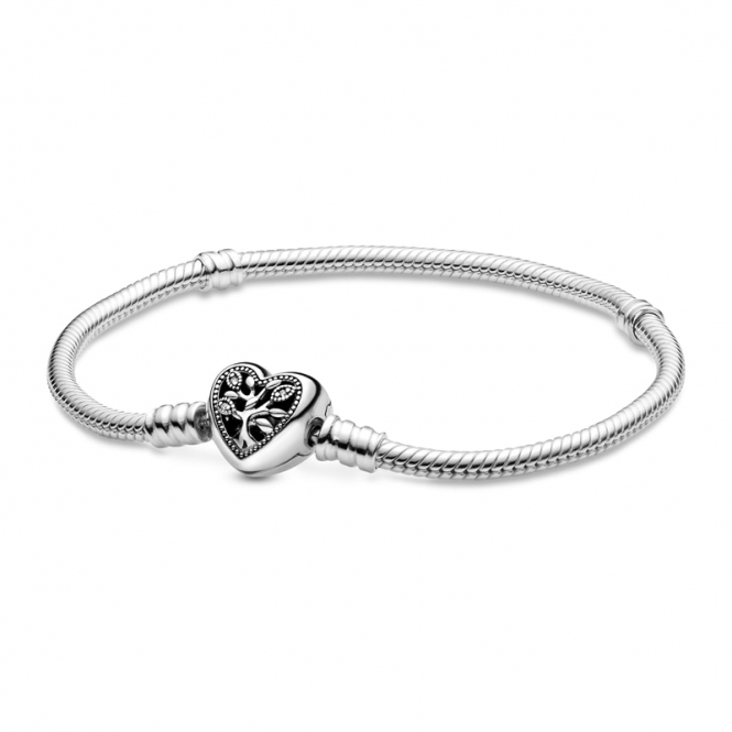 Pandora Moments Family Tree Heart Clasp Snake Chain Bracelet 598827C01