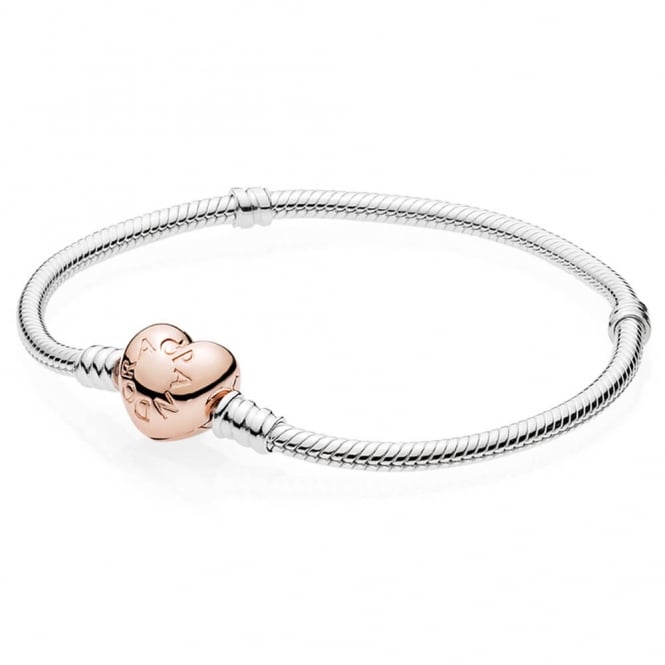 Pandora Moments Silver Bracelet with Rose Heart Clasp 580719