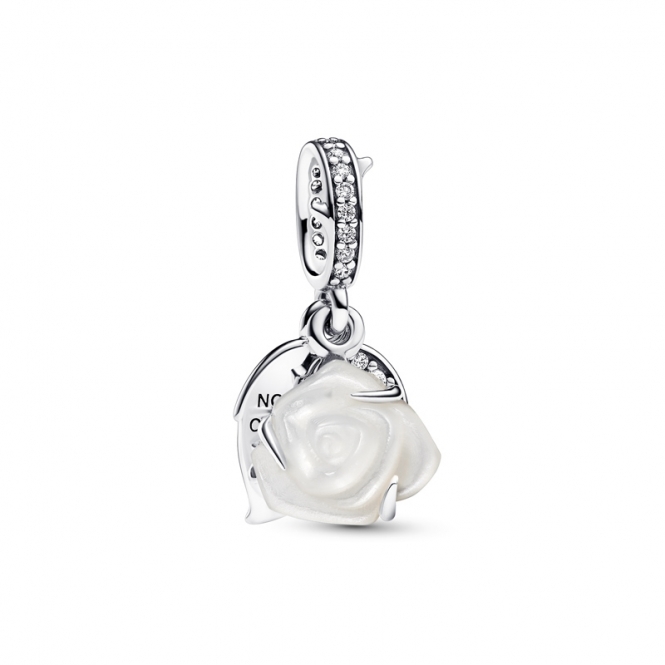 Pandora White Rose in Bloom Double Dangle Charm