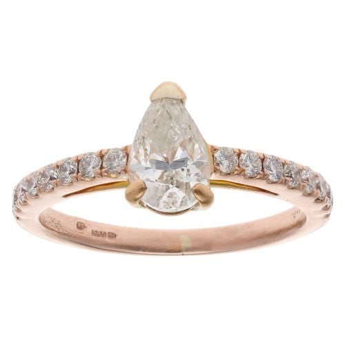 14ct Rose Gold 1.40ct Pear And Brilliant Cut Diamond Solitaire Ring