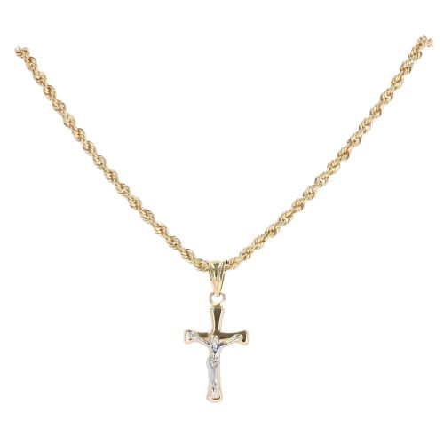 14ct Yellow & White Gold Child's Crucifix Pendant & Chain